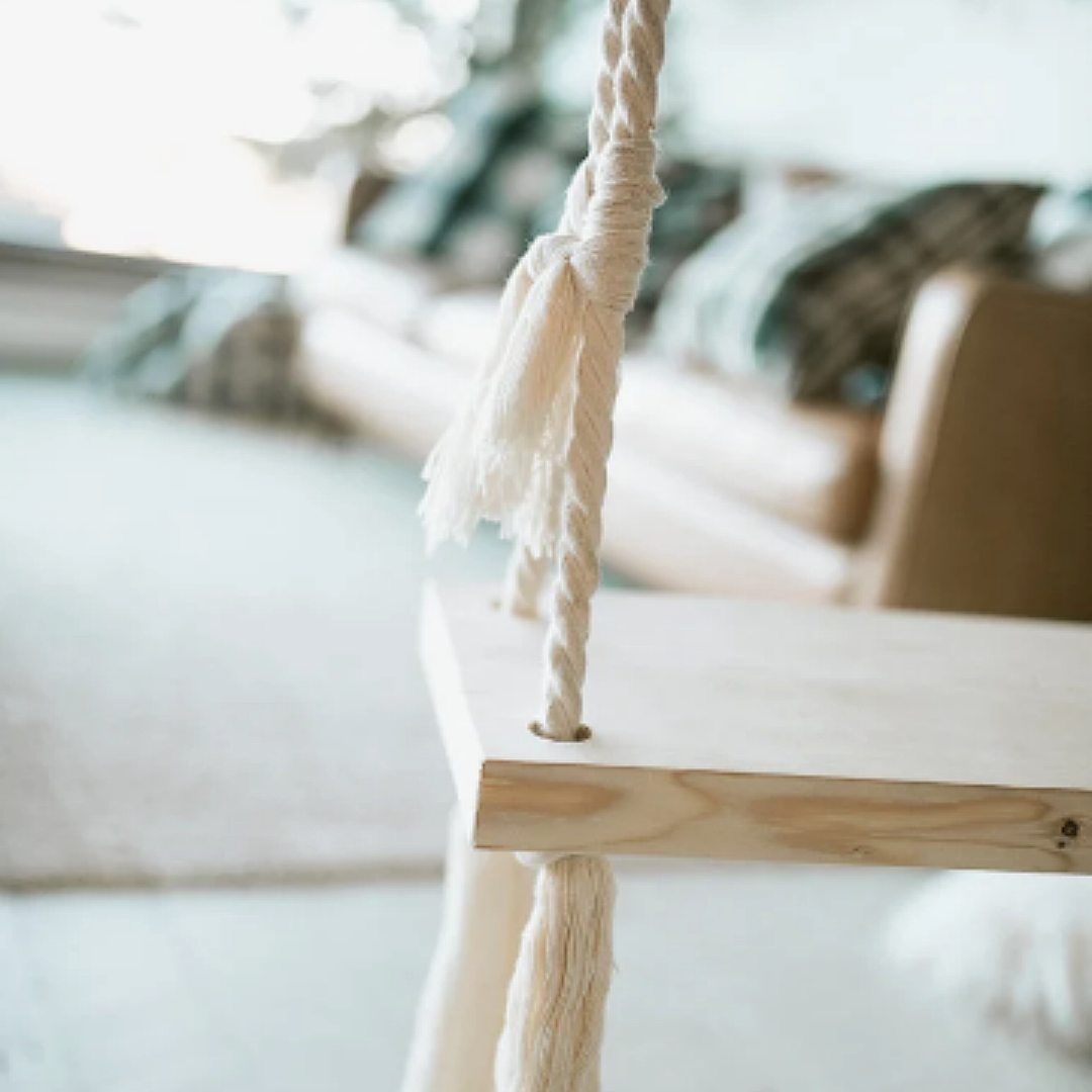 Indoor Oak Swing - Cotton Ropes