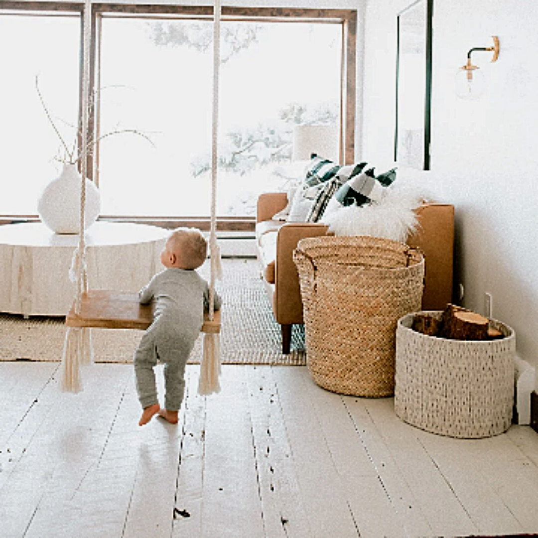 Indoor Oak Swing - Cotton Ropes