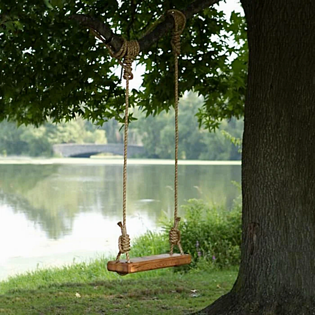 Wooden Indoor Swing with Natural Jute Rope and Removable Sheepskin