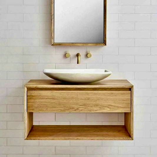 Modern Oak Bathroom Vanity Unit | Wall-Hung with Soft-Close Drawer | Customizable Sizes & Finishes