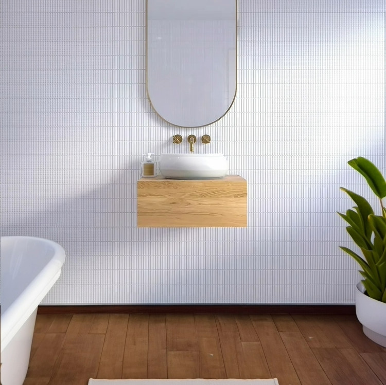 Floating Oak Bathroom Vanity | Space-Saving Design with Large Drawer | Ideal for Vessel Sinks