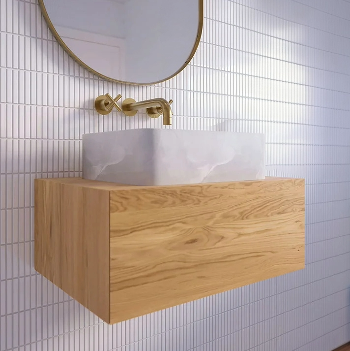 Floating Oak Bathroom Vanity | Space-Saving Design with Large Drawer | Ideal for Vessel Sinks