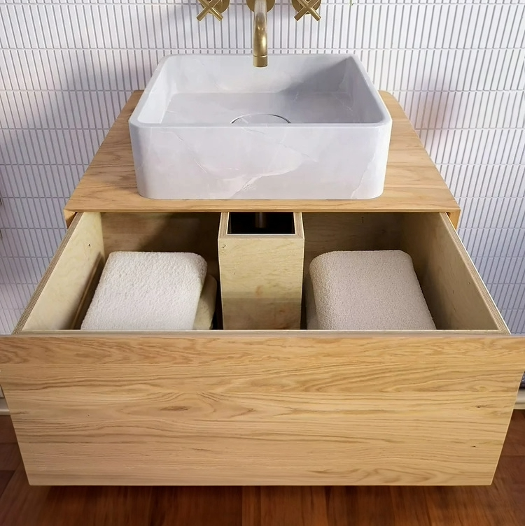 Floating Oak Bathroom Vanity | Space-Saving Design with Large Drawer | Ideal for Vessel Sinks