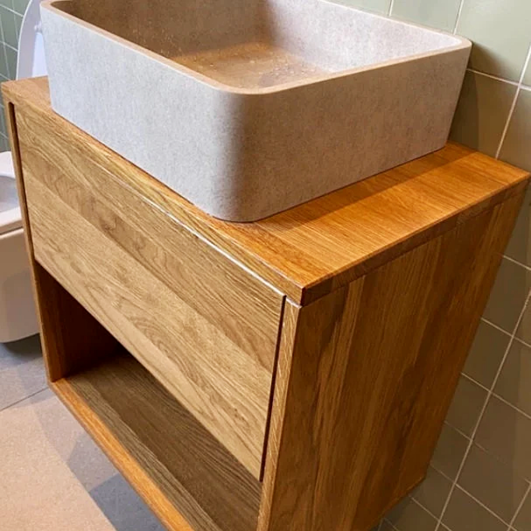 Modern Oak Bathroom Vanity Unit | Wall-Hung with Soft-Close Drawer | Customizable Sizes & Finishes