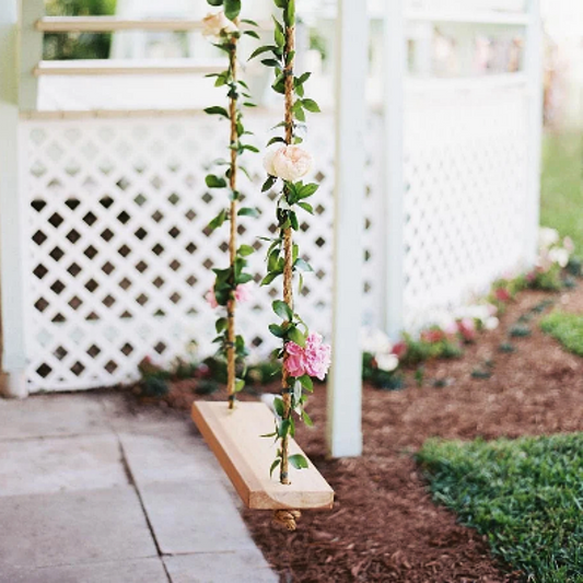 Wooden Swing for Adults with Faux Flowers