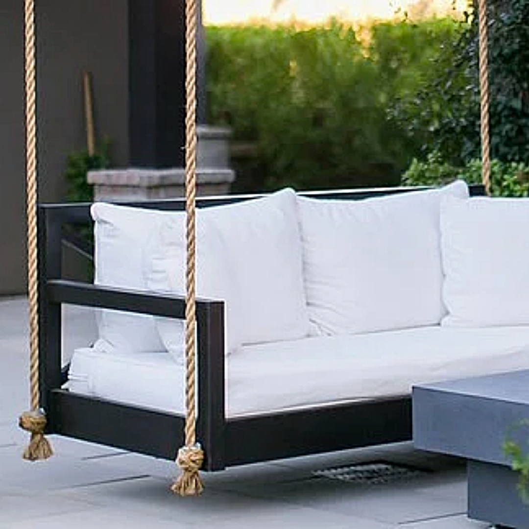 Porch Swing - 100% Solid Wood and Jute Rope Patio Day Bed