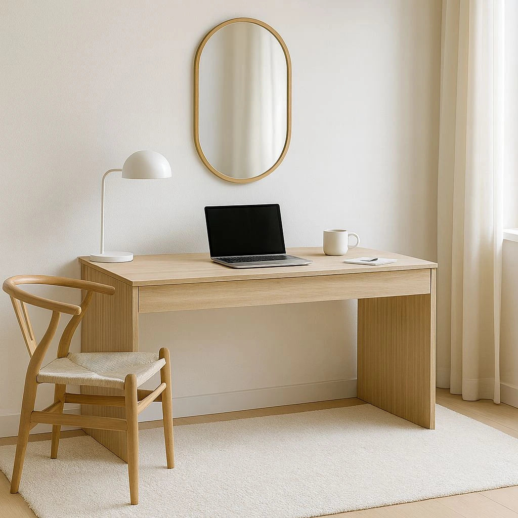 Solid Oak Desk with Full-Length Drawer — Japandi Minimalist Writing Desk