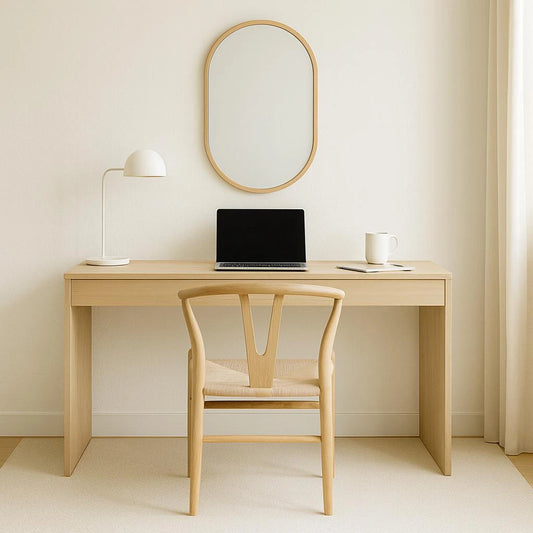 Solid Oak Desk with Full-Length Drawer — Japandi Minimalist Writing Desk