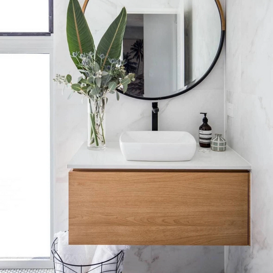 Floating Oak Bathroom Vanity | Space-Saving Design with Large Drawer | Ideal for Vessel Sinks