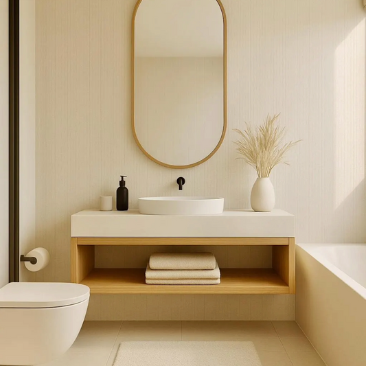 Oak Floating Bathroom Vanity | Wall-Mounted, Open Shelf Design, Solid Oak, Custom Sizes