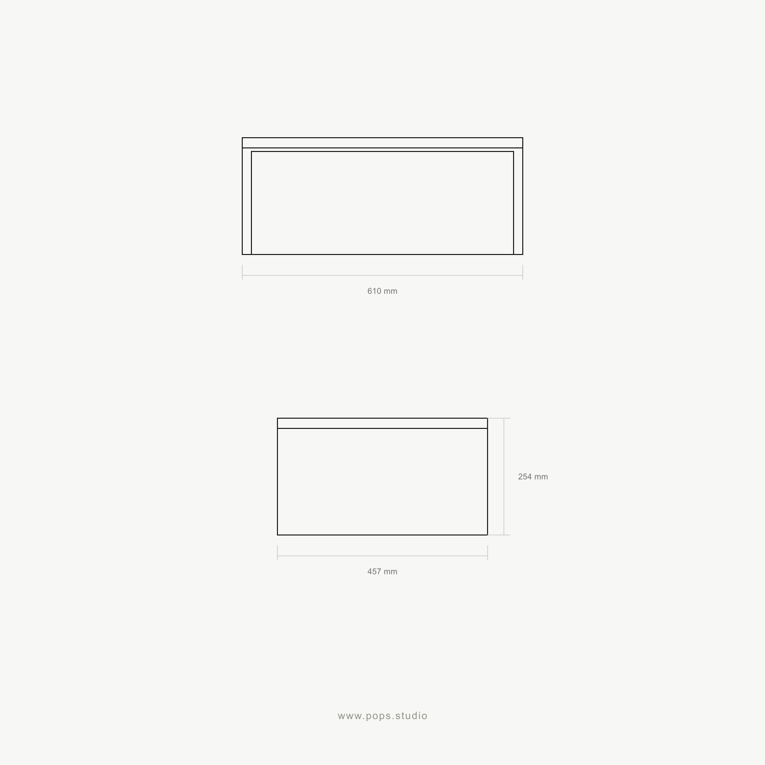 Technical dimension drawing of a rectangular wall-mounted floating bathroom vanity, showing front and side views with measurements 815 mm, 457 mm, and 254 mm on a light gray background.