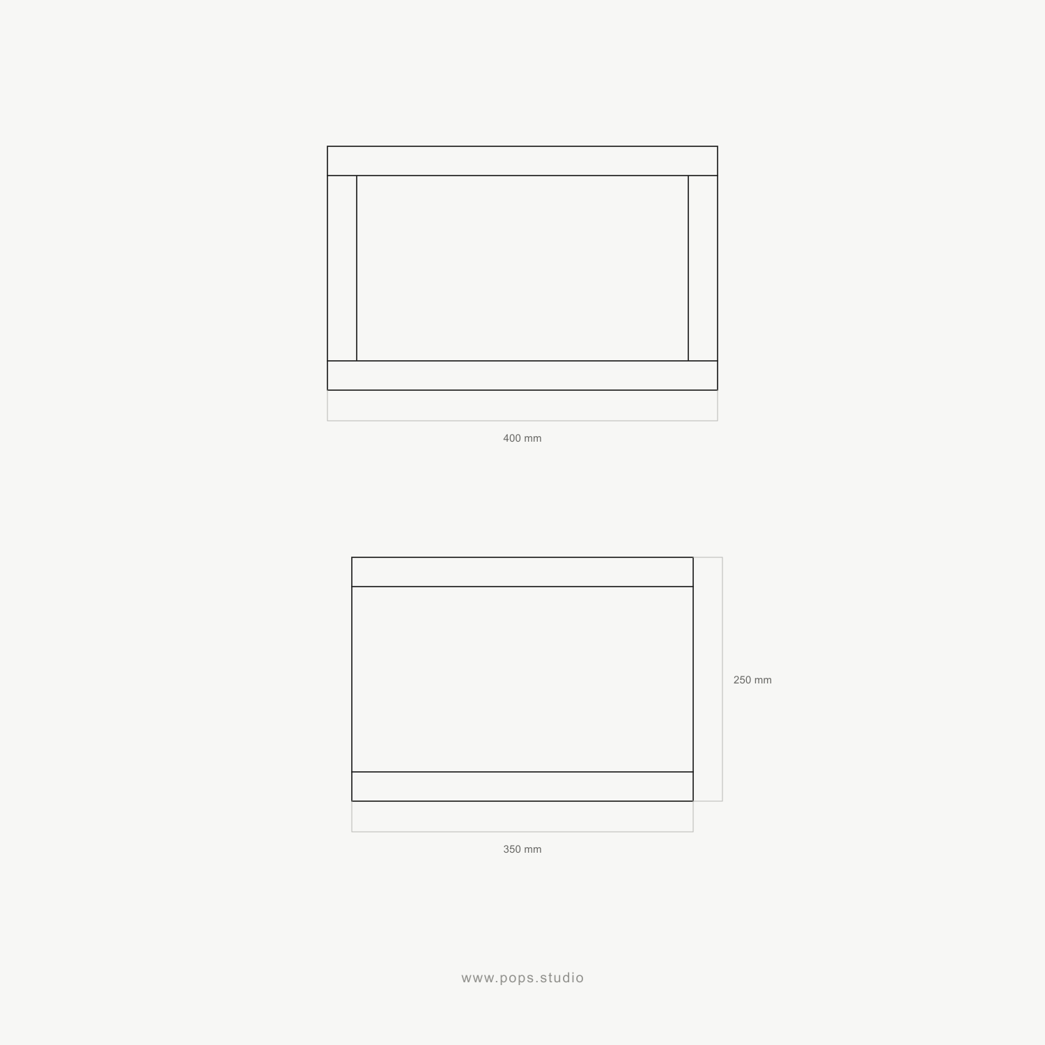 Technical dimension drawing of a rectangular floating bathroom vanity unit, shown from top and side views on a light gray background, with measurements 400 mm, 300 mm, and 200 mm. Small text at the bottom reads www.