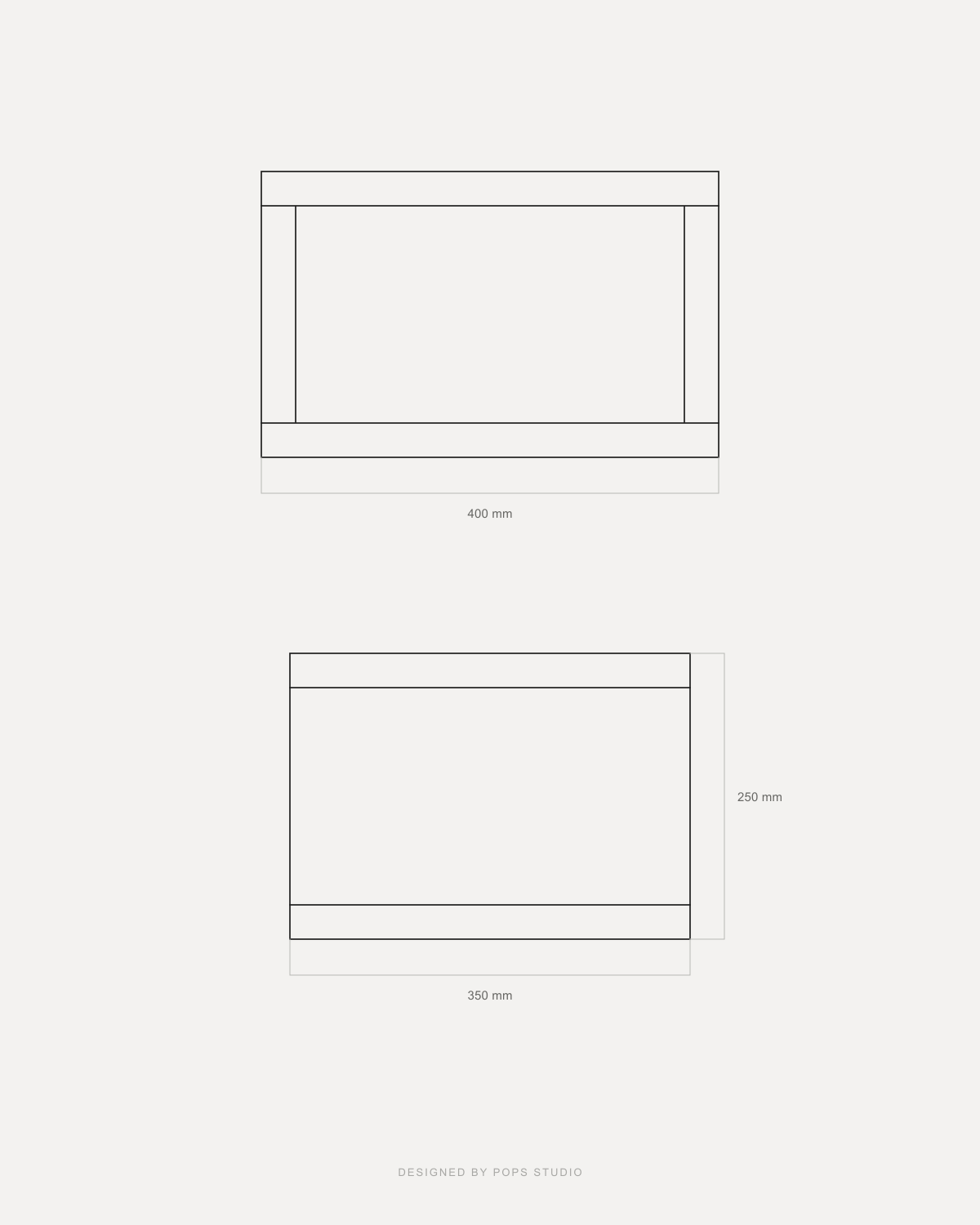 Technical dimension drawing of a rectangular wall-mounted floating bathroom vanity, shown from top and side views with measurements 400 mm, 300 mm, and 250 mm on a light gray background.