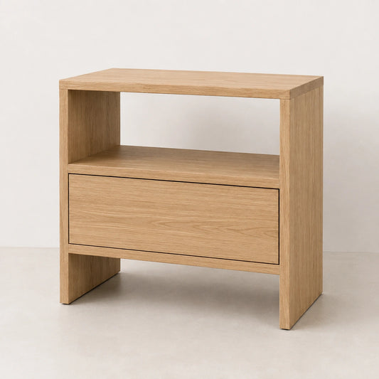 Solid Oak Freestanding Vanity — Open Shelf and Drawer Bathroom Cabinet