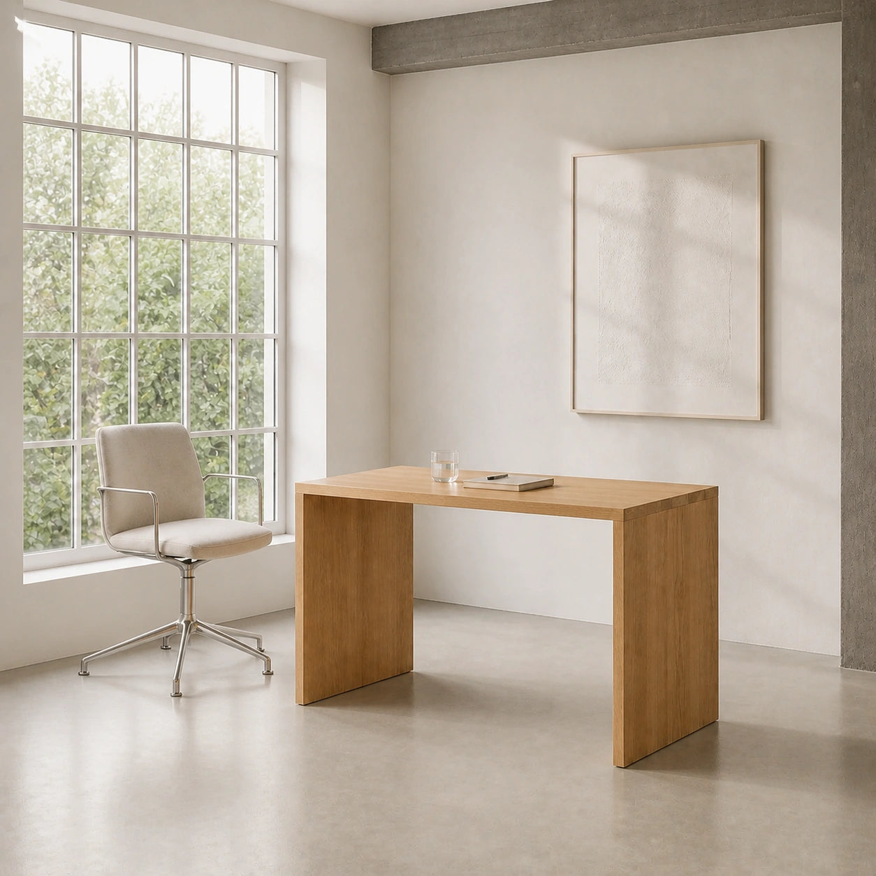 Solid Oak Monolith Desk — Minimalist Scandinavian Writing Table