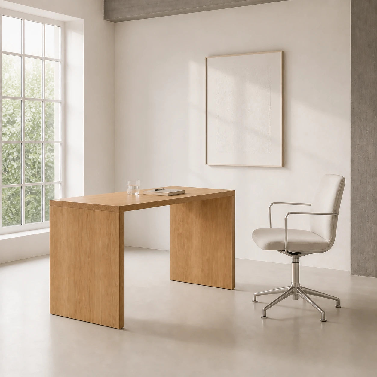 Solid Oak Monolith Desk — Minimalist Scandinavian Writing Table