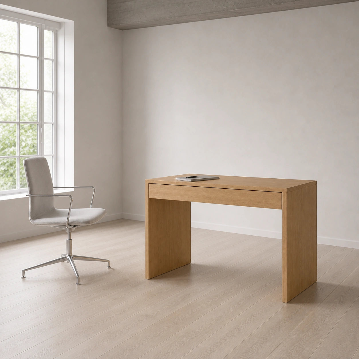 Bureau en chêne massif avec tiroir pleine longueur — Bureau minimaliste Japandi