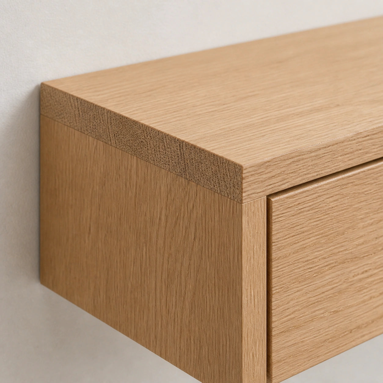 Solid Oak Floating Desk with Drawers — Scandinavian Wall-Mounted Design