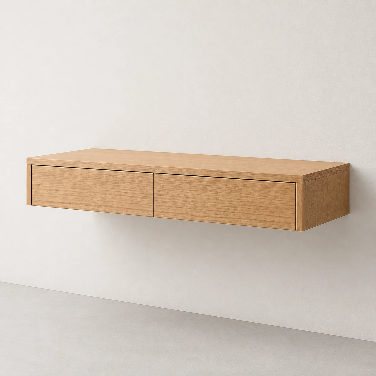 Solid Oak Floating Desk with Drawers — Scandinavian Wall-Mounted Design