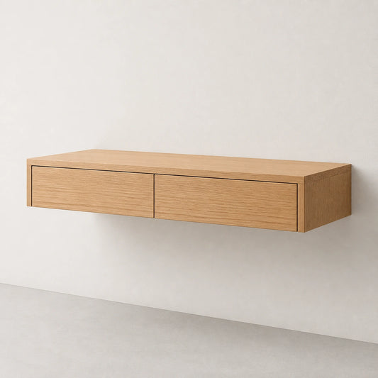 Solid Oak Floating Desk with Drawers — Scandinavian Wall-Mounted Design