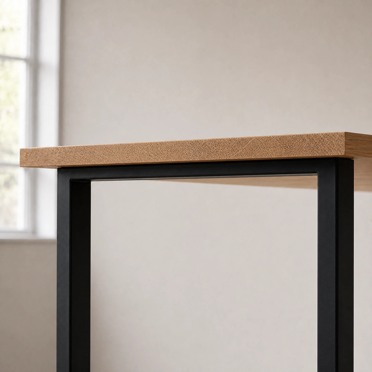 Solid Oak Desk with Steel Legs — Minimalist Home Office Table