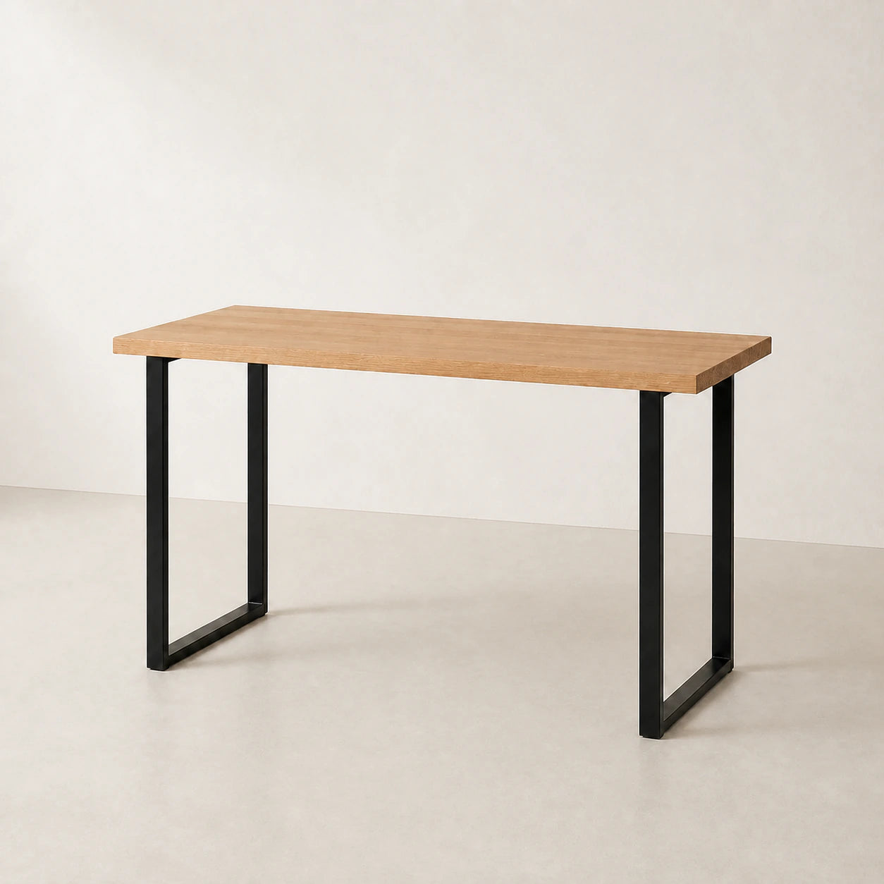 Solid Oak Desk with Steel Legs — Minimalist Home Office Table