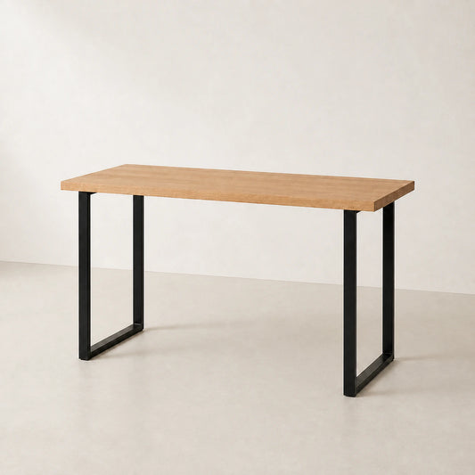 Solid Oak Desk with Steel Legs — Minimalist Home Office Table